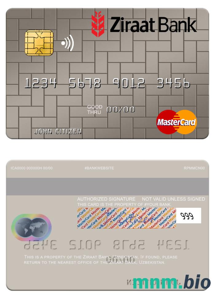Uzbekistan Ziraat Bank przykład karty mastercard w formacie PSD